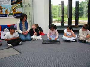 photo of group in gallery making felt