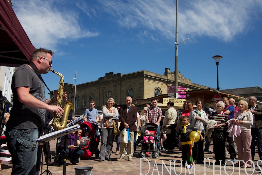 wonderful afternoon in Doncaster Market Place, with Jazz from the excellent Mark Ellis Quartet, 