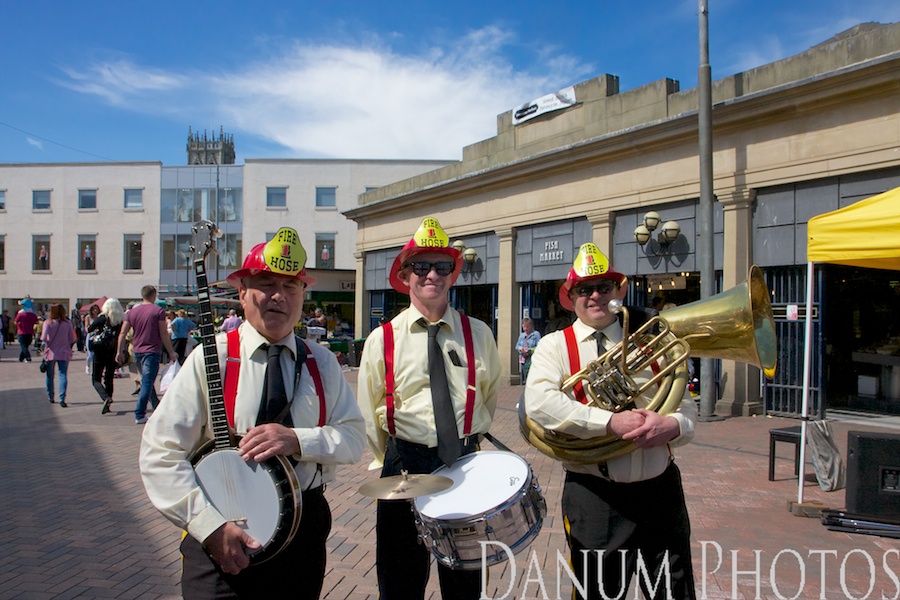 wonderful afternoon in Doncaster Market Place, with Jazz from the excellent Fire Hose 1